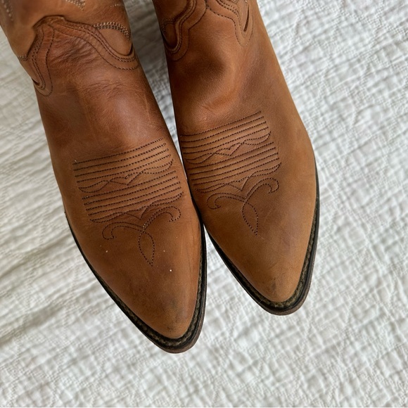 Vintage Dan Post Marlboro Tan Leather Cowboy Boots Western Cowgirl Rodeo - Picture 5 of 9